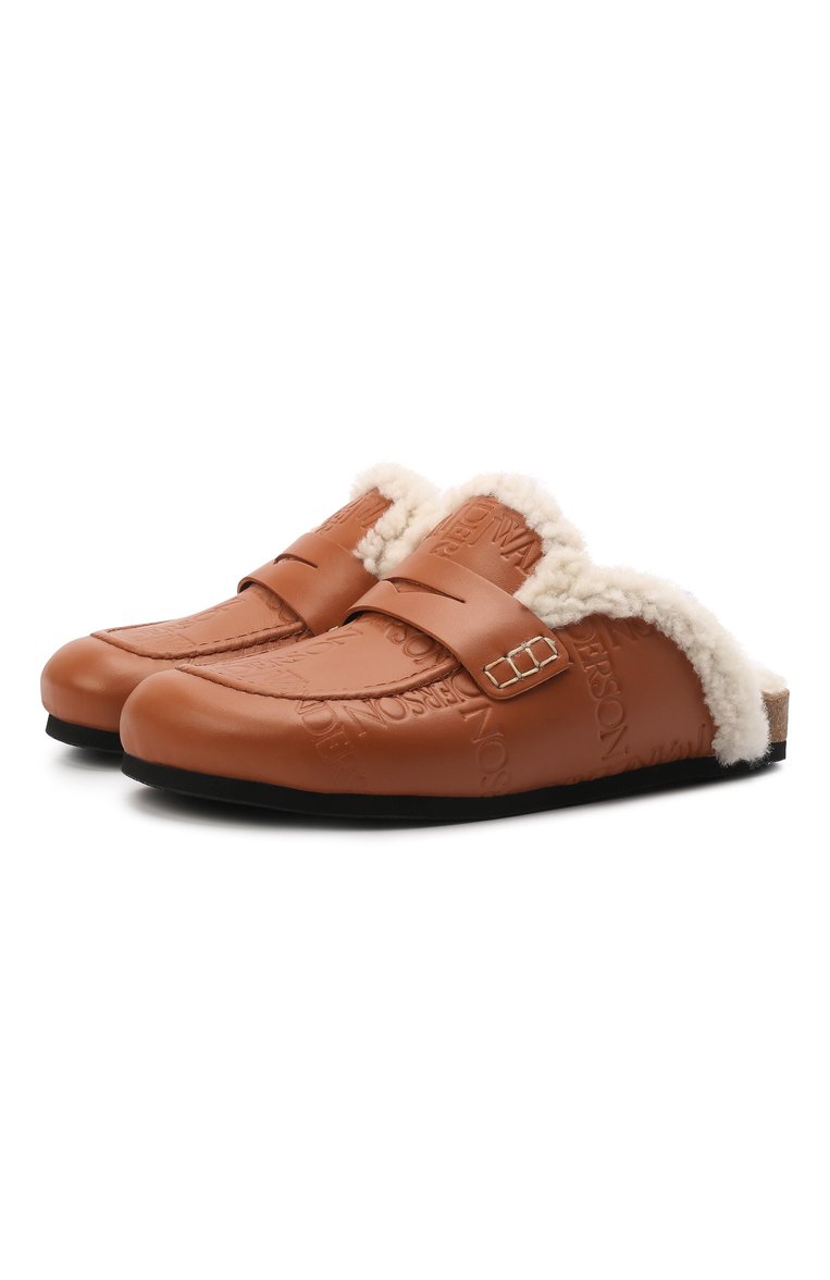 Женские кожаные сабо JW ANDERSON коричневого цвета, арт. ANW36016G/15007 | Фото 1 (Материал утеплителя: Натуральный мех; Каблук высота: Без каблука; Каблук тип: Устойчивый; Подошва: Платформа; Материал внешний: Натуральная кожа)