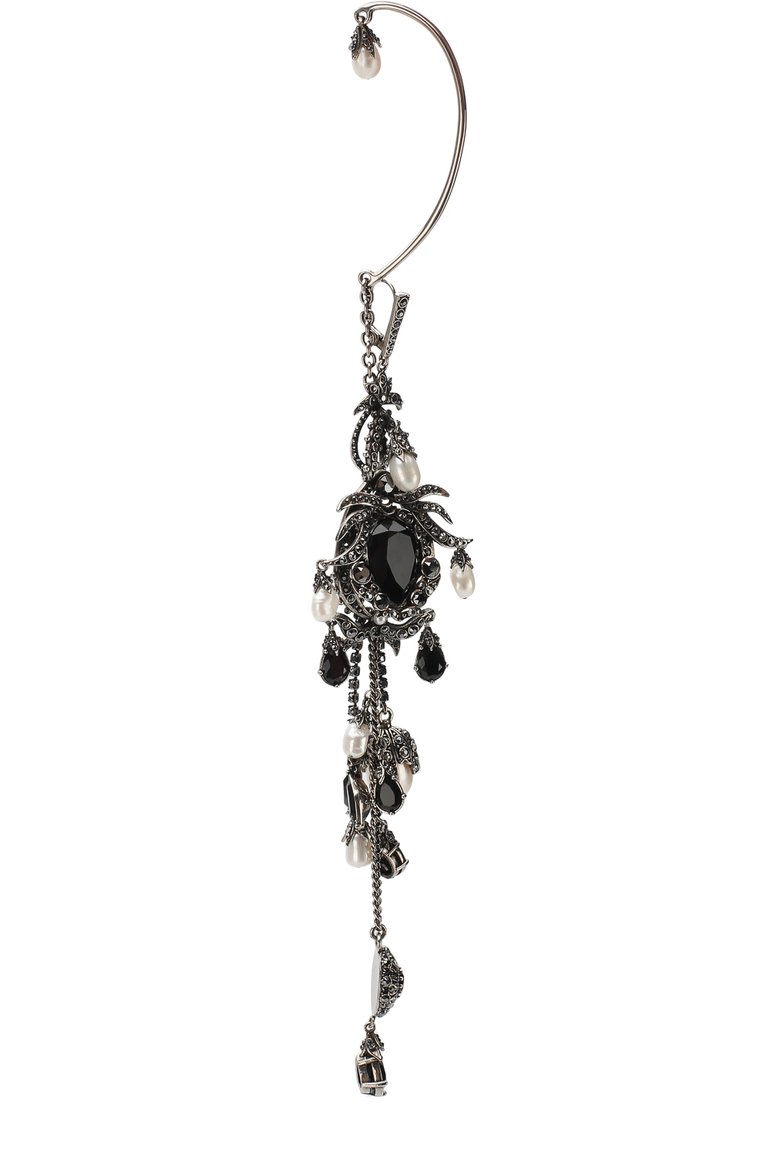 Женская серьга-кафф с отделкой кристаллами swarovski ALEXANDER MCQUEEN черного цвета, арт. 516600/J160Y | Фото 2 (Статус проверки: Проверена категория; Кросс-КТ: моносерьга; Материал: Металл; Региональные ограничения белый список (Axapta Mercury): Не проставлено; Нос: Не проставлено)