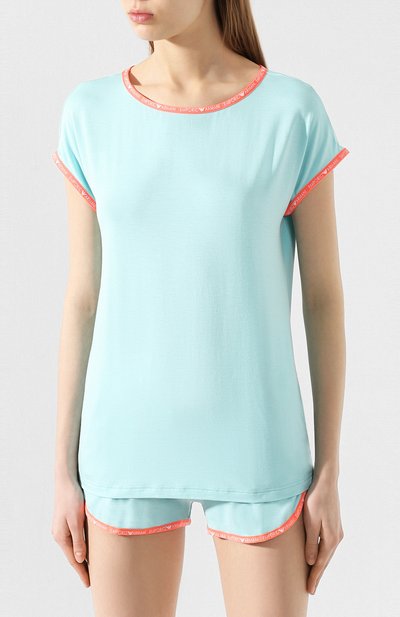 Футболка из вискозы EMPORIO ARMANI голубого цвета по цене 8995 руб., арт. 164308/0P268, фото 3 Футболка из вискозы EMPORIO ARMANI, арт. 164308/0P268, фото 3