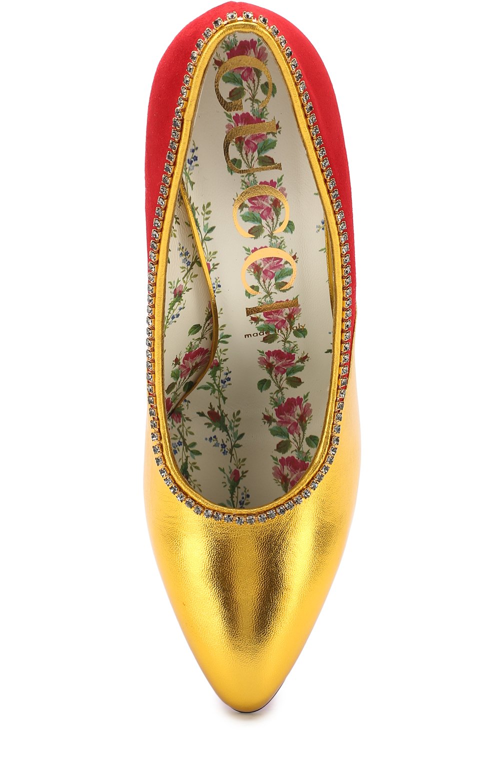 Комбинированные туфли с кристаллами на шпильке GUCCI, арт. 489345/0B720, фото 5