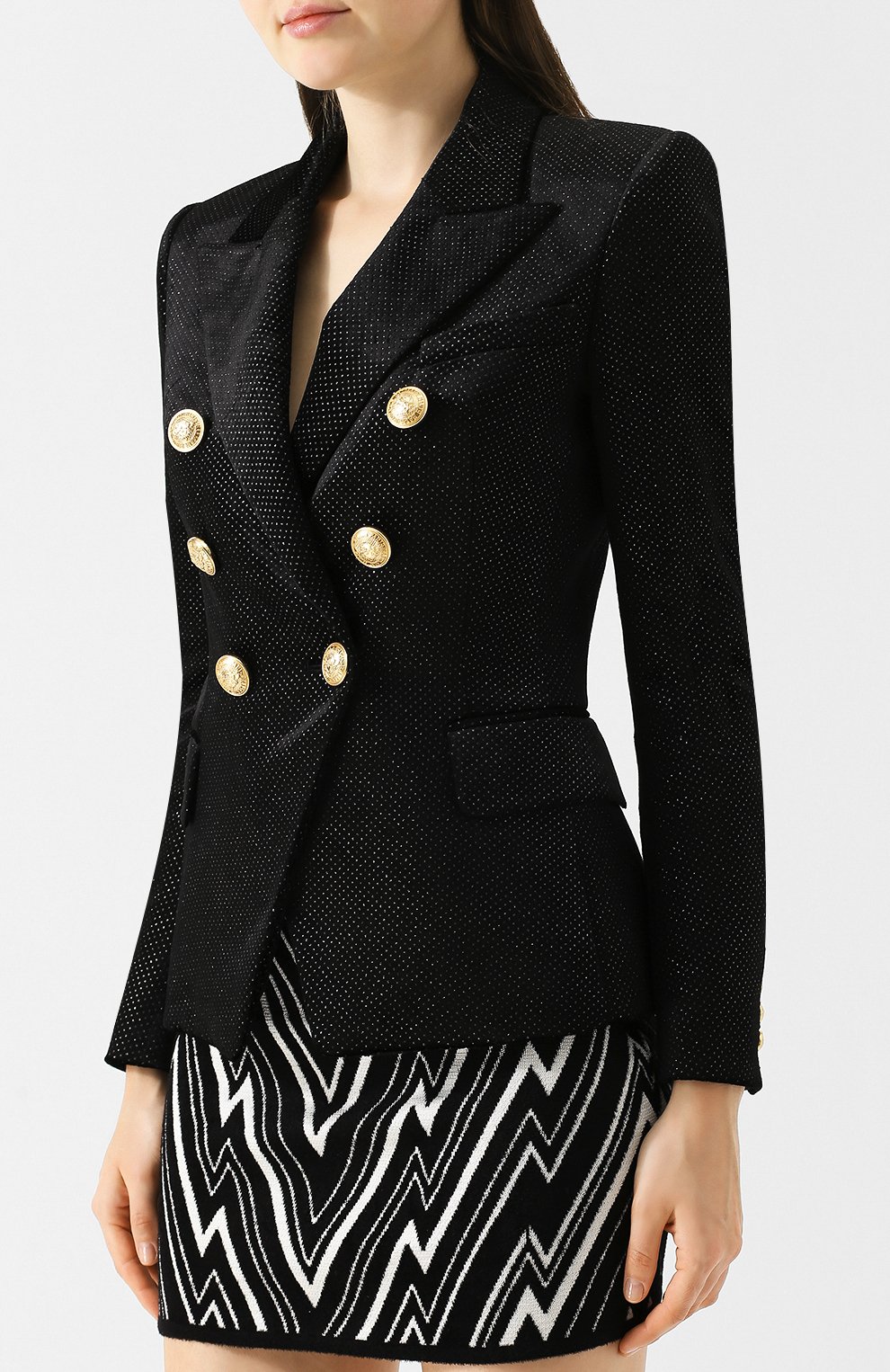 Приталенный двубортный жакет с контрастными пуговицами BALMAIN, арт. 147220/122C, фото 3