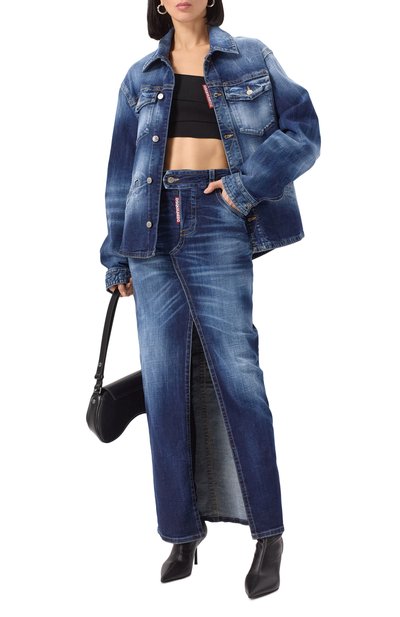 Джинсовая юбка DSQUARED2 синего цвета по цене 59950 руб., арт. S75MA0982/S30664, фото 2 Джинсовая юбка DSQUARED2, арт. S75MA0982/S30664, фото 2