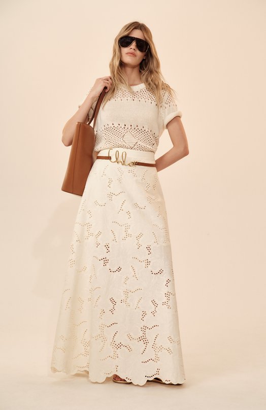 Хлопковая юбка Elie Saab SK121 Кремовый  SK121 Фото 6