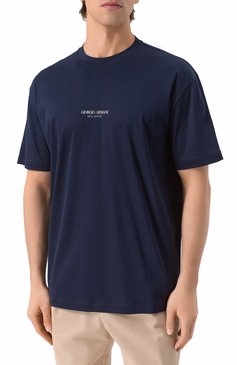 Мужская хлопковая футболка GIORGIO ARMANI темно-синего цвета, арт. GM001085/TE10629 | Фото 3 (Рукава: Короткие; Материал внешний: Хлопок; Длина (для топов): Стандартные; Принт: Без принта; Стили: Кэжуэл; Кросс-КТ: Джерси; Мужское Кросс-КТ: Футболка-одежда)