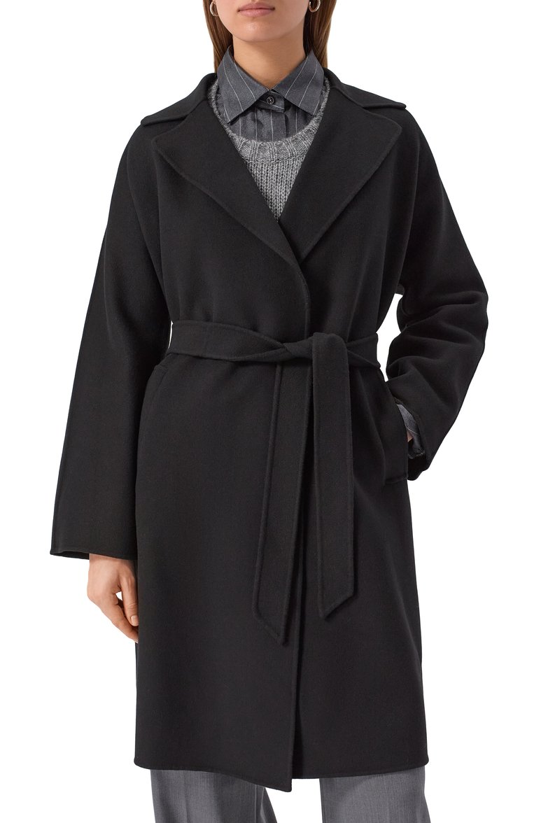 Женское шерстяное пальто WEEKEND MAX MARA черного цвета, арт. CIVADA | Фото 3 (Длина (верхняя одежда): До колена; Автоматизация состава: Проставлено; Автоматизация ТО: Проставлено; Материал внешний: Шерсть; Рукава: Длинные; 1-2-бортные: Однобортные; Стили: Классический)
