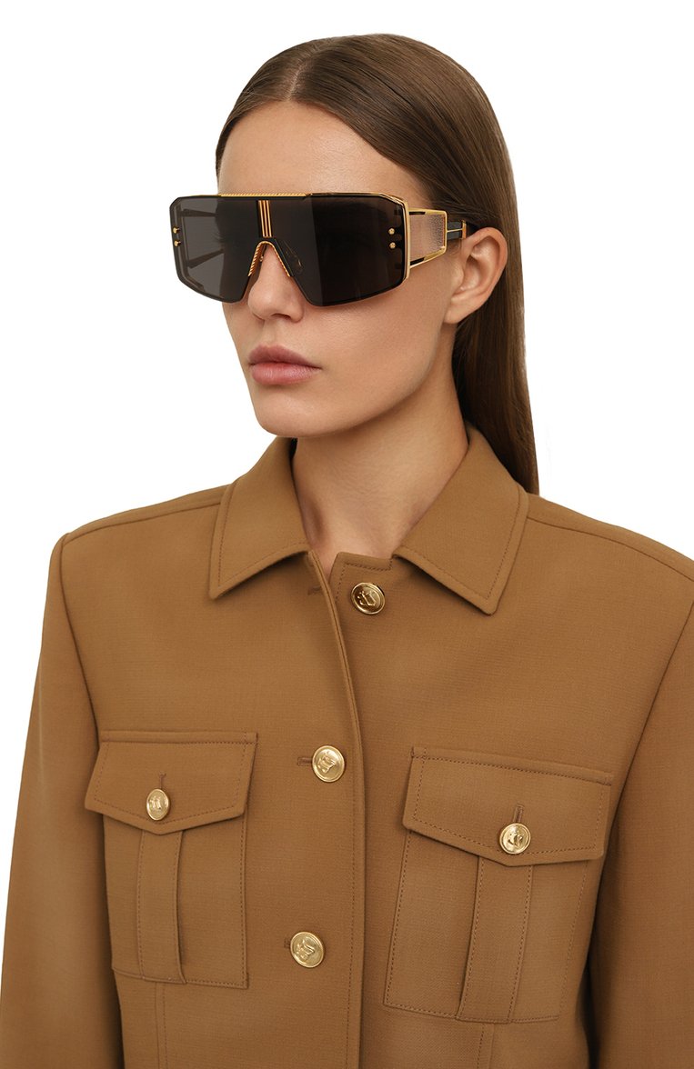 Женские солнцезащитные очки BALMAIN черного цвета, арт. BPS-146A | Фото 2 (Тип очков: С/з; Кросс-КТ: С/з-унисекс; Региональные ограничения белый список (Axapta Mercury): Не проставлено; Нос: Не проставлено; Материал: Металл, Пластик; Оптика Гендер: оптика-унисекс; Очки форма: Маска)