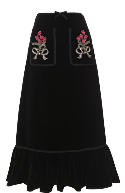 Бархатная юбка-миди с накладными карманами и оборкой GUCCI, арт. 480040/ZJZ75, фото 1