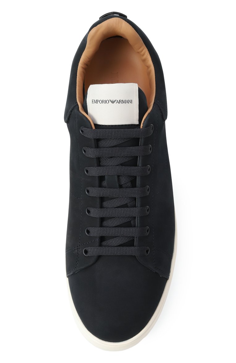 Мужские кеды из нубука EMPORIO ARMANI темно-синего цвета, арт. X4X264/XF570 | Фото 6 (Драгоценные камни: Проставлено; Материал сплава: Проставлено; Подошва: Массивная; Материал внутренний: Натуральная кожа; Материал утеплителя: Без утеплителя; Стили: Классический; Материал внешний: Натуральная кожа; Кросс-КТ: Низкие)