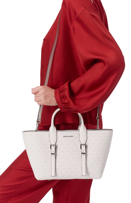 Женская сумка moore small MICHAEL MICHAEL KORS белого цвета, арт. 30R5S90S1V | Фото 2 (Материал сплава: Проставлено; Ремень/цепочка: На ремешке; Драгоценные камни: Проставлено; Размер: small; Материал: Экокожа)