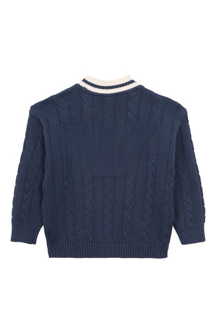 Детский хлопковый кардиган EMPORIO ARMANI темно-синего цвета, арт. EB000296/AF13945 | Фото 2 (Рукава: Длинные; Материал сплава: Проставлено; Драгоценные камни: Проставлено; Материал внешний: Хлопок)