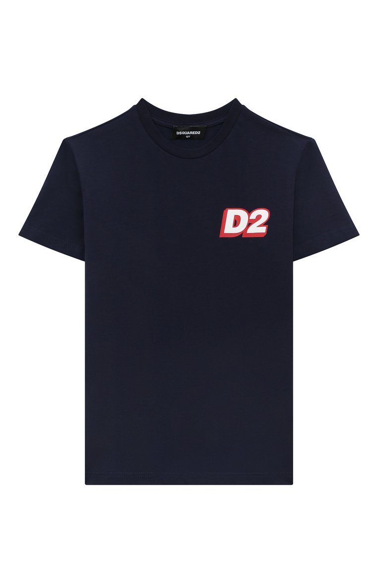 Детская хлопковая футболка DSQUARED2 темно-синего цвета, арт. DQ1811/D008J | Фото 1 (Материал внешний: Хлопок; Рукава: Короткие; Мальчики Кросс-КТ: Футболка-одежда)