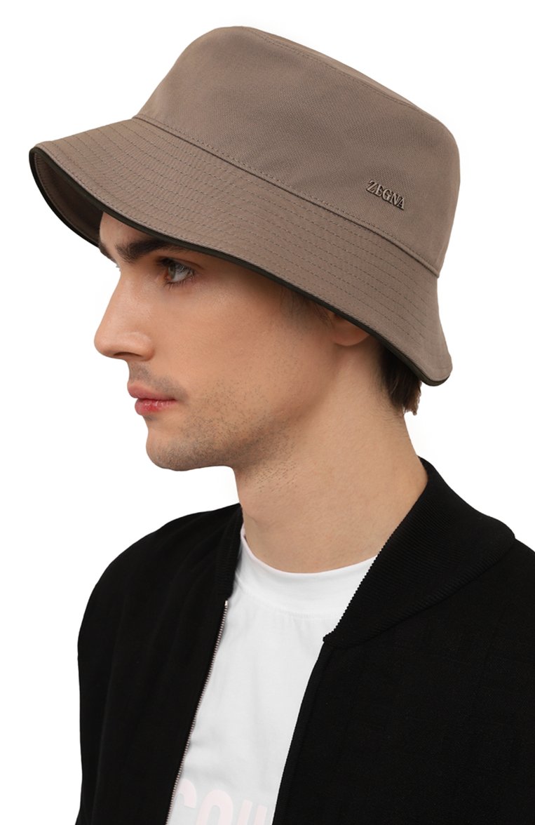 Мужская панама из хлопка и шерсти ZEGNA светло-коричневого цвета, арт. Z7I02HA7/B7B | Фото 2 (Нос: Не проставлено; Материал: Хлопок, Текстиль, Шерсть; Автоматизация состава: Проставлено)