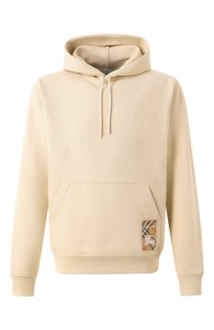 Мужской хлопковое худи BURBERRY кремового цвета, арт. 8103513 | Фото 1 (Драгоценные камни: Проставлено; Рукава: Длинные; Материал сплава: Проставлено; Длина (для топов): Стандартные; Мужское Кросс-КТ: Худи-одежда; Принт: Без принта; Стили: Спорт-шик; Материал внешний: Хлопок)