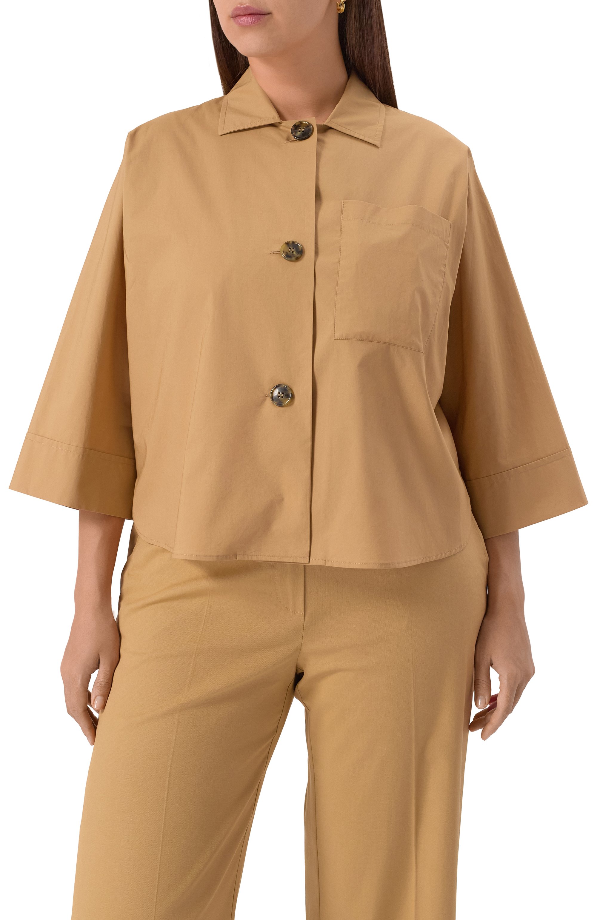 Хлопковая блузка PERSONA BY MARINA RINALDI бежевого цвета по цене 18450 руб., арт. C0RSAR0, фото 3 Хлопковая блузка PERSONA BY MARINA RINALDI, арт. C0RSAR0, фото 3