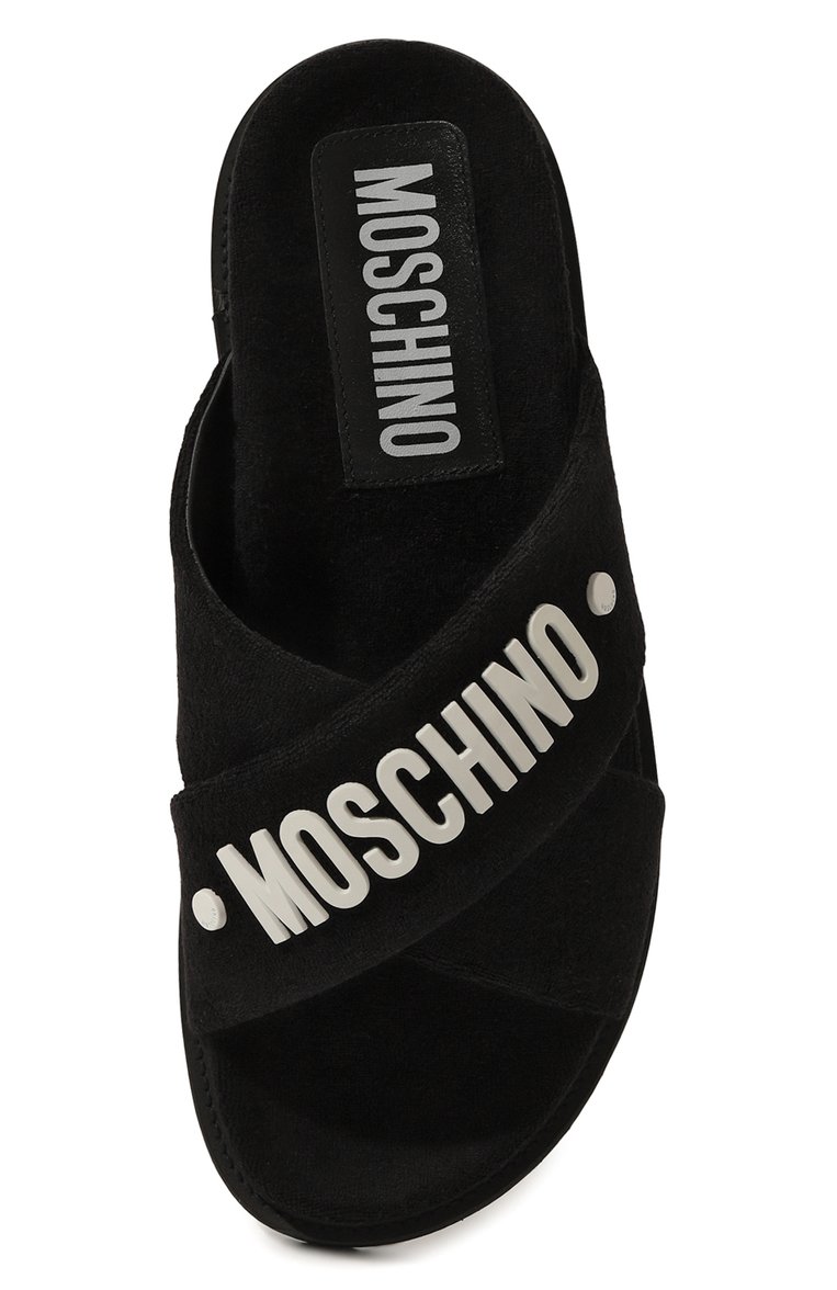 Мужские текстильные шлепанцы MOSCHINO черного цвета, арт. MB28333G0IGQ0 | Фото 6 (Материал внутренний: Натуральная кожа; Нос: Не проставлено; Материал внешний: Текстиль; Материал сплава: Проставлено)