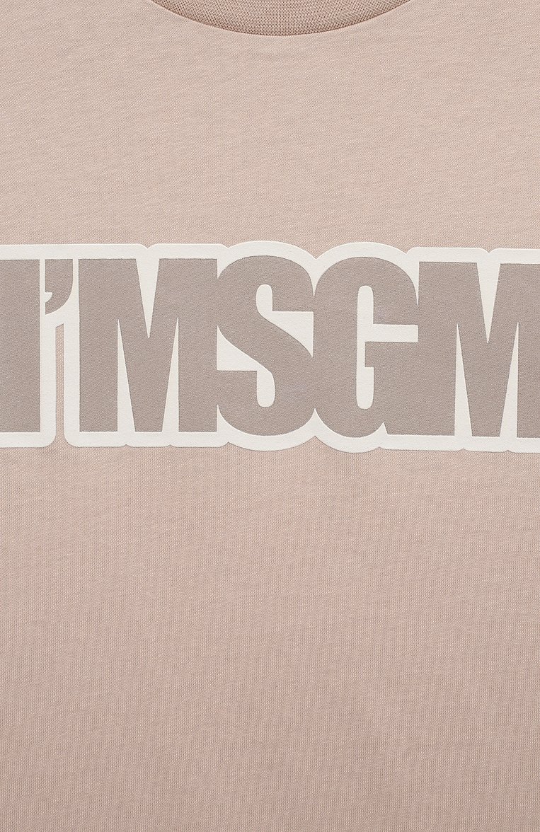 Детская хлопковая футболка MSGM KIDS бежевого цвета, арт. S4MSJUTH202 | Фото 3 (Материал внешний: Хлопок; Рукава: Короткие; Мальчики Кросс-КТ: Футболка-одежда; Автоматизация ТО: Проставлено; Автоматизация состава: Проставлено; Р�остовка одежда: 13 - 15 лет | 158 см, 8 лет | 128 см, 10 - 11 лет | 140 - 146см, 12 лет | 152 см, 6 лет | 116 см)