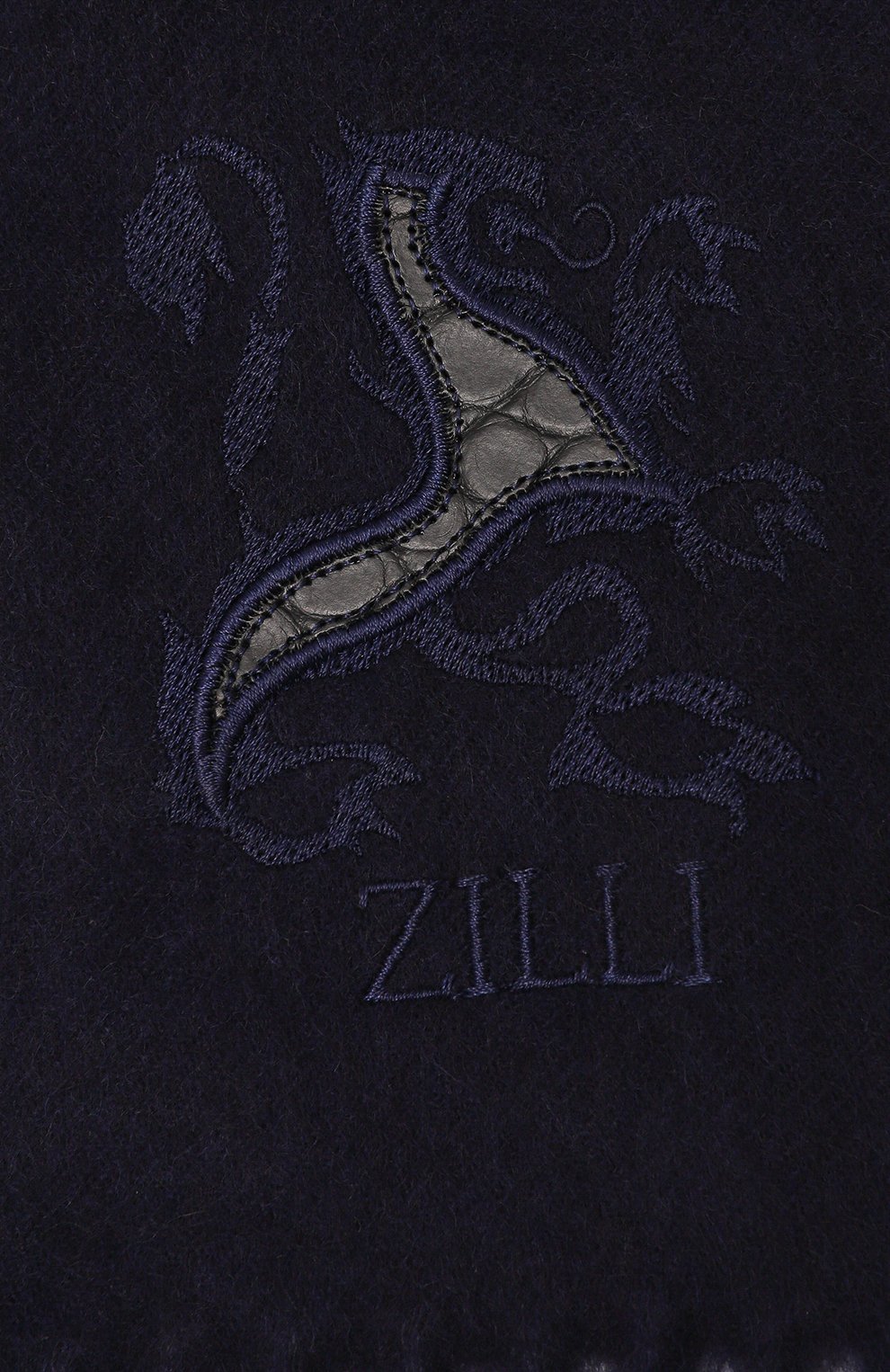 Шарф с отделкой из кожи крокодила ZILLI темно-синего цвета по цене 107000 руб., арт. SWF001M0310VBLE00N002/P0R, фото 4 Шарф с отделкой из кожи крокодила ZILLI, арт. SWF001M0310VBLE00N002/P0R, фото 4