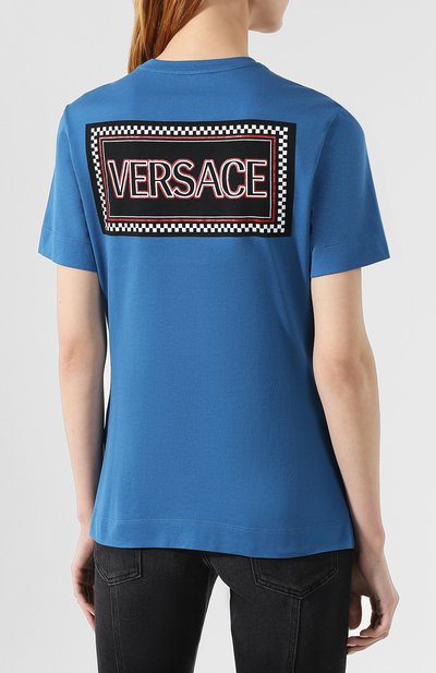 Хлопковая футболка VERSACE синего цвета по цене 43650 руб., арт. A82508/A228806, фото 4 Хлопковая футболка VERSACE, арт. A82508/A228806, фото 4