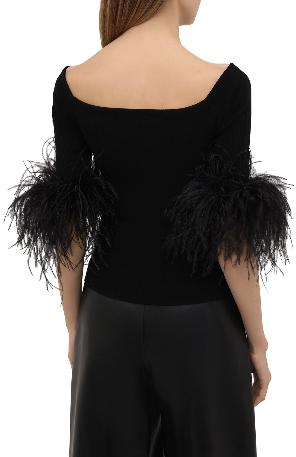 Шерстяной топ с отделкой перьями SAINT LAURENT, арт. 654479/Y75BK, фото 4
