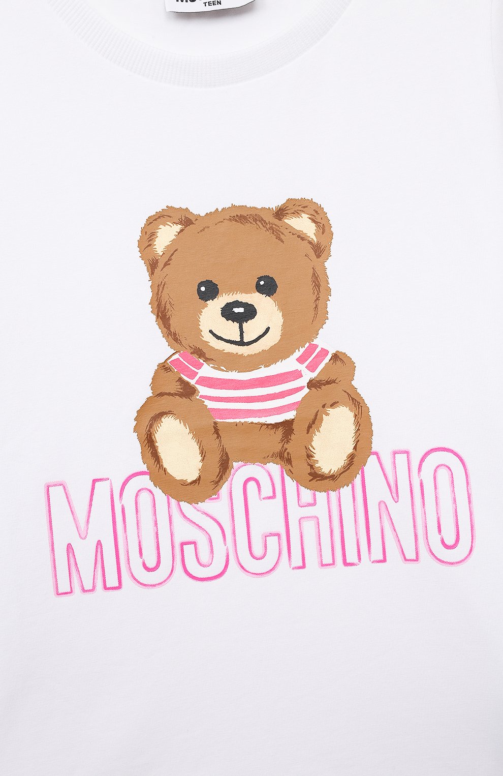 Хлопковая футболка MOSCHINO белого цвета по цене 6950 руб., арт. HJM042/LBA00/4-8, фото 3 Хлопковая футболка MOSCHINO, арт. HJM042/LBA00/4-8, фото 3