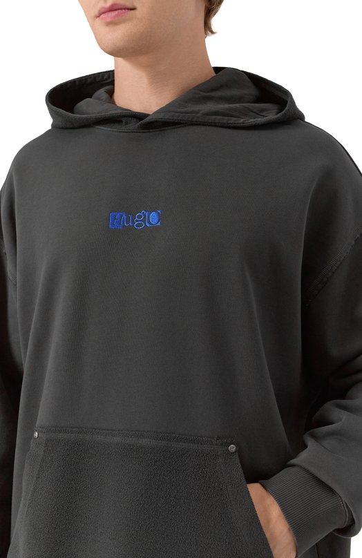 Хлопковое худи HUGO Blue 50542799 Серый  50542799 Фото 5