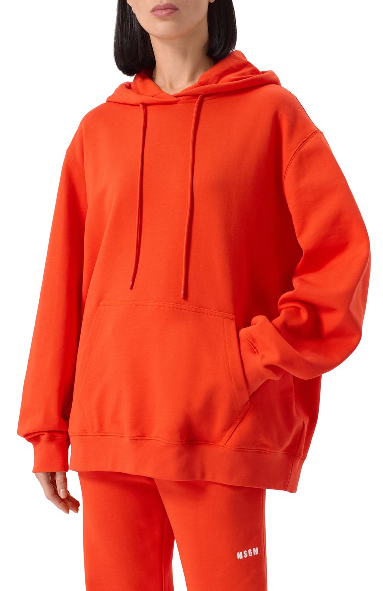 Женский хлопковое худи MSGM красного цвета, арт. 3841MDM535/257000 | Фото 3 (Рукава: Длинные; Длина (для топов): Стандартные; Материал внешний: Хлопок; Женское Кросс-КТ: Худи-одежда; Стили: Спорт-шик)