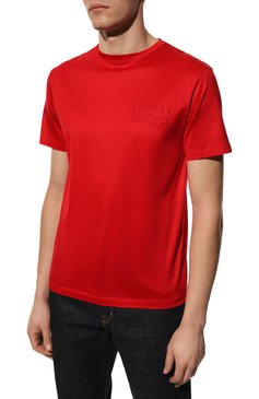 Мужская хлопковая футболка STEFANO RICCI красного цвета, арт. MNH3102250/TE0001 | Фото 3 (Принт: Без принта; �Рукава: Короткие; Длина (для топов): Стандартные; Материал сплава: Проставлено; Материал внешний: Хлопок; Драгоценные камни: Проставлено; Стили: Кэжуэл)