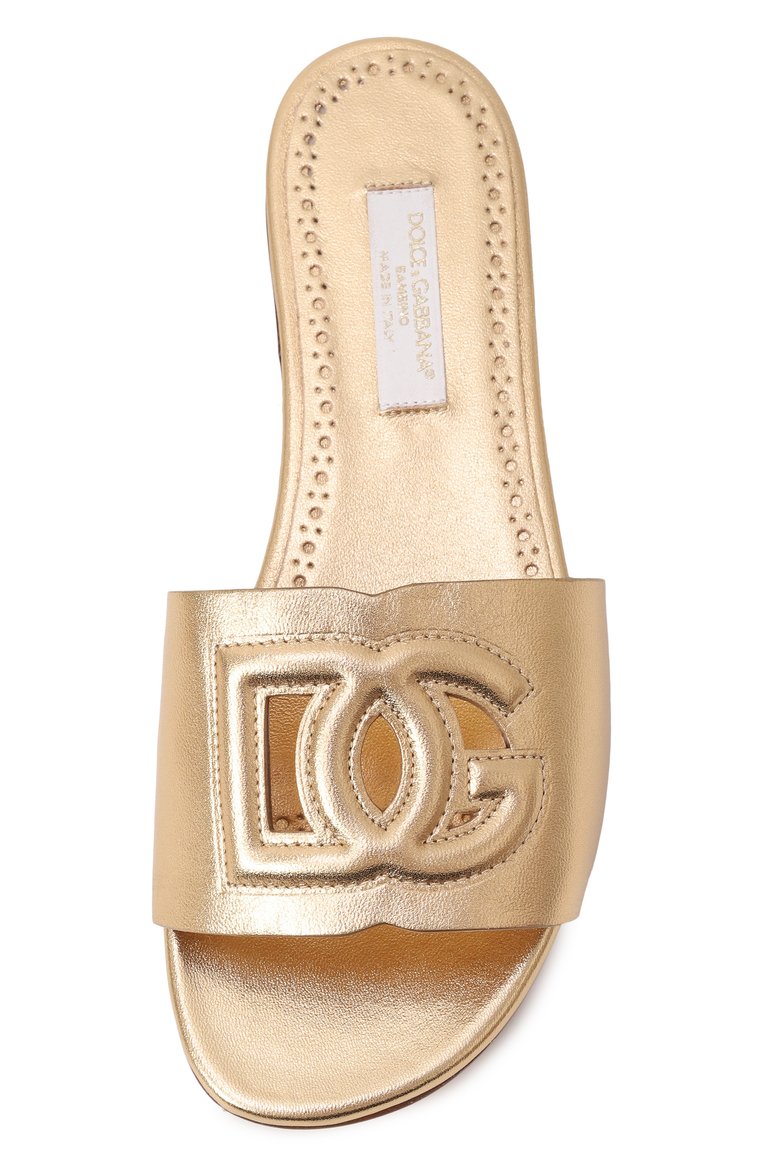 Детский кожаные шлепанцы DOLCE & GABBANA золотого цве�та, арт. D11032/A5439/29-36 | Фото 4 (Нос: Не проставлено; Материал сплава: Проставлено; Материал внутренний: Натуральная кожа; Материал внешний: Натуральная кожа)