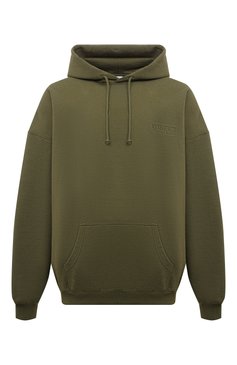 Мужской хлопковое худи VETEMENTS хаки цвета, арт. UE64HD300Z | Фото 1 (Рукава: Длинные; Принт: Без принта; Длина (для топов): Удлиненные; Мужское Кросс-КТ: Худи-одежда; Материал сплава: Проставлено; Стили: Милитари; Материал внешний: Хлопок; Драгоценные камни: Проставлено)