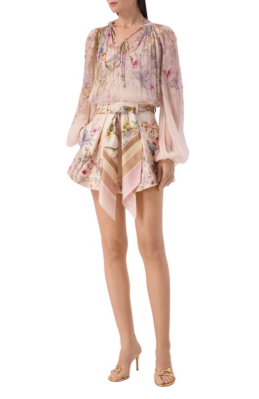 Шорты из шелка и хлопка Zimmermann 4257AC261 Кремовый  4257AC261 Фото 2