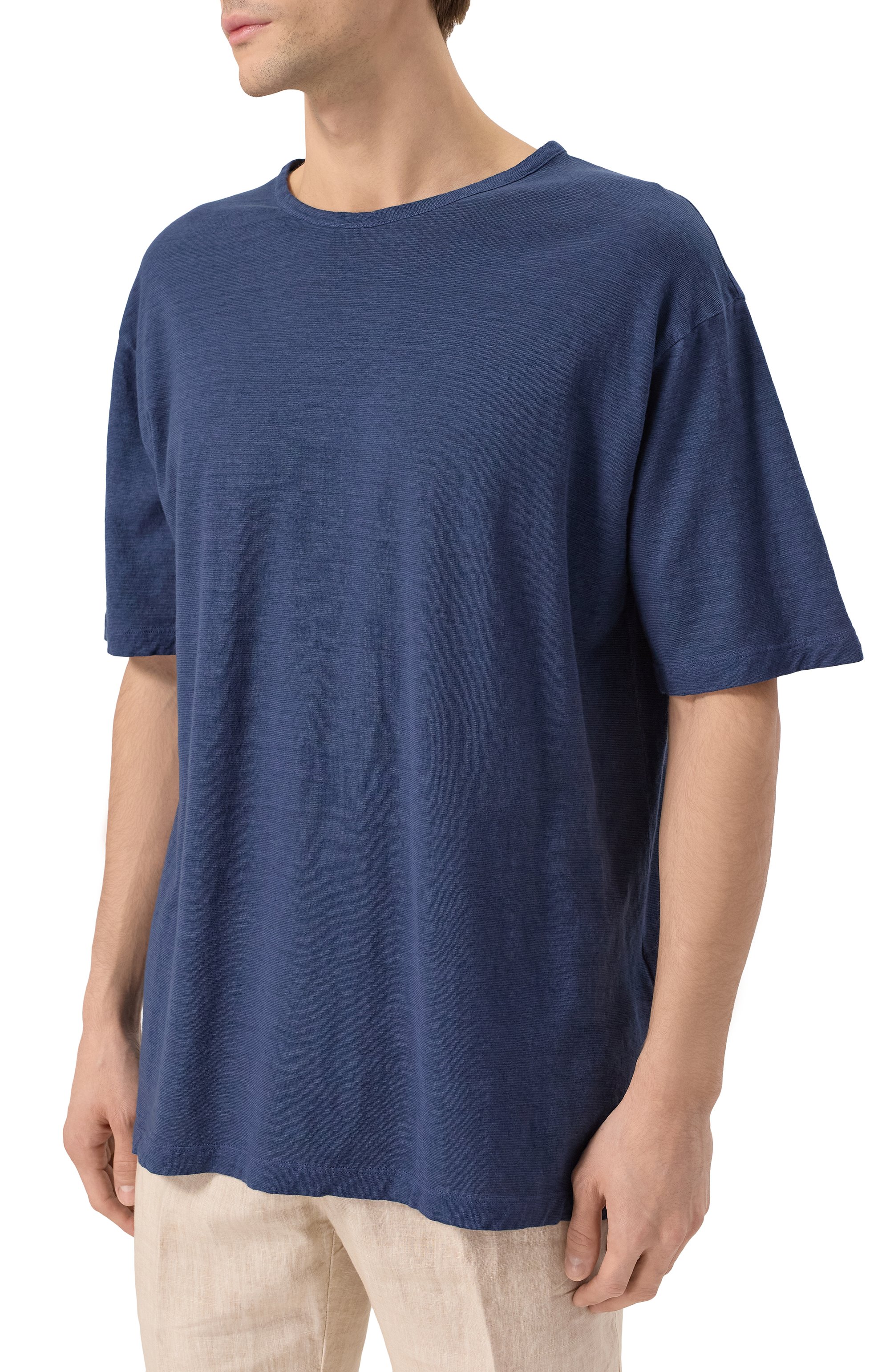 Футболка из хлопка и льна 120% LINO синего цвета по цене 19950 руб., арт. 32ALIM79GR/G308/S01, фото 3 Футболка из хлопка и льна 120% LINO, арт. 32ALIM79GR/G308/S01, фото 3