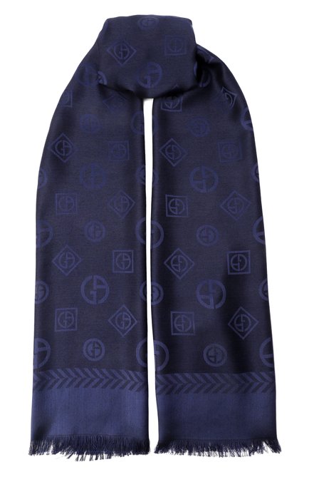 Мужской шарф из шелка и шерсти GIORGIO ARMANI синего цвета, арт. GM001500/AF15663 | Фото 1 (Материал: Текстиль, Шерсть, Шелк; Материал сплава: Проставлено; Нос: Не проставлено)