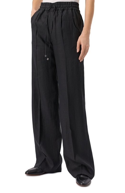 Льняные брюки Kiton D48122H0800412 Чёрный  D48122H0800412 Фото 3