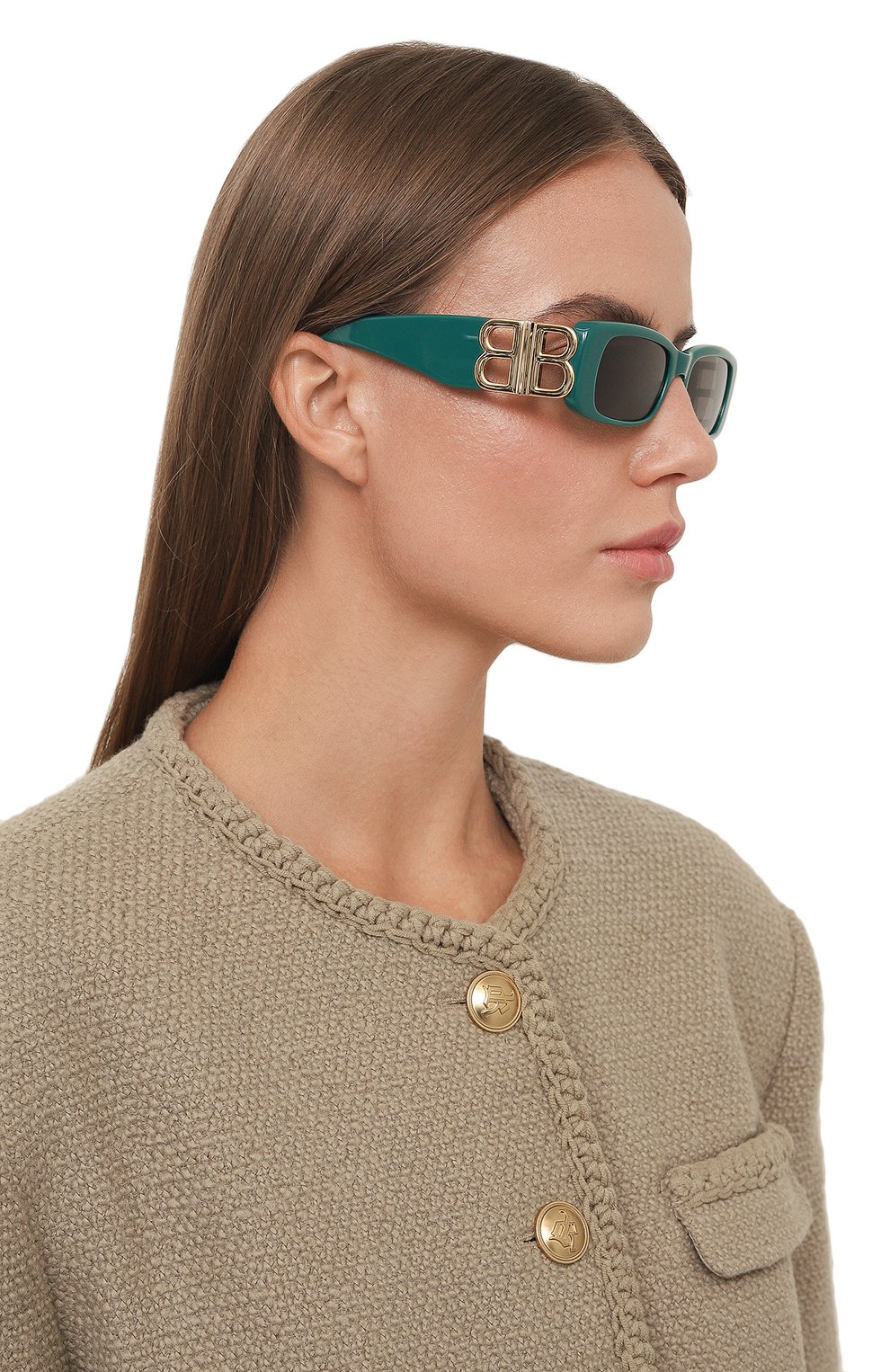 Солнцезащитные очки BALENCIAGA темно-зеленого цвета по цене 43650 руб., арт. BB0096S 006, фото 2 Солнцезащитные очки BALENCIAGA, арт. BB0096S 006, фото 2