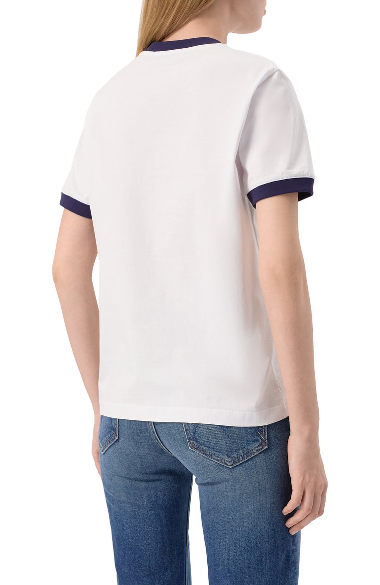 Женская хлопковая футболка MSGM белого цвета, арт. 3841MDM152/257002 | Фото 4 (Драгоценные камни: Проставлено; Длина (для топов): Стандартные; Рукава: Короткие; Материал сплава: Проставлено; Принт: С принтом; Стили: Кэжуэл; Материал внешний: Хлопок)