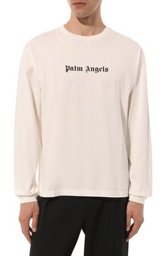 Мужская хлопковый лонгслив PALM ANGELS кремвого цвета, арт. PMAB046S24JER001 | Фото 3 (Рукава: Длинные; Длина (для топов): Стандартные; Принт: С принтом; Материал сплава: Проставлено; Материал внешний: Хлопок; Драгоценные камни: Проставлено)