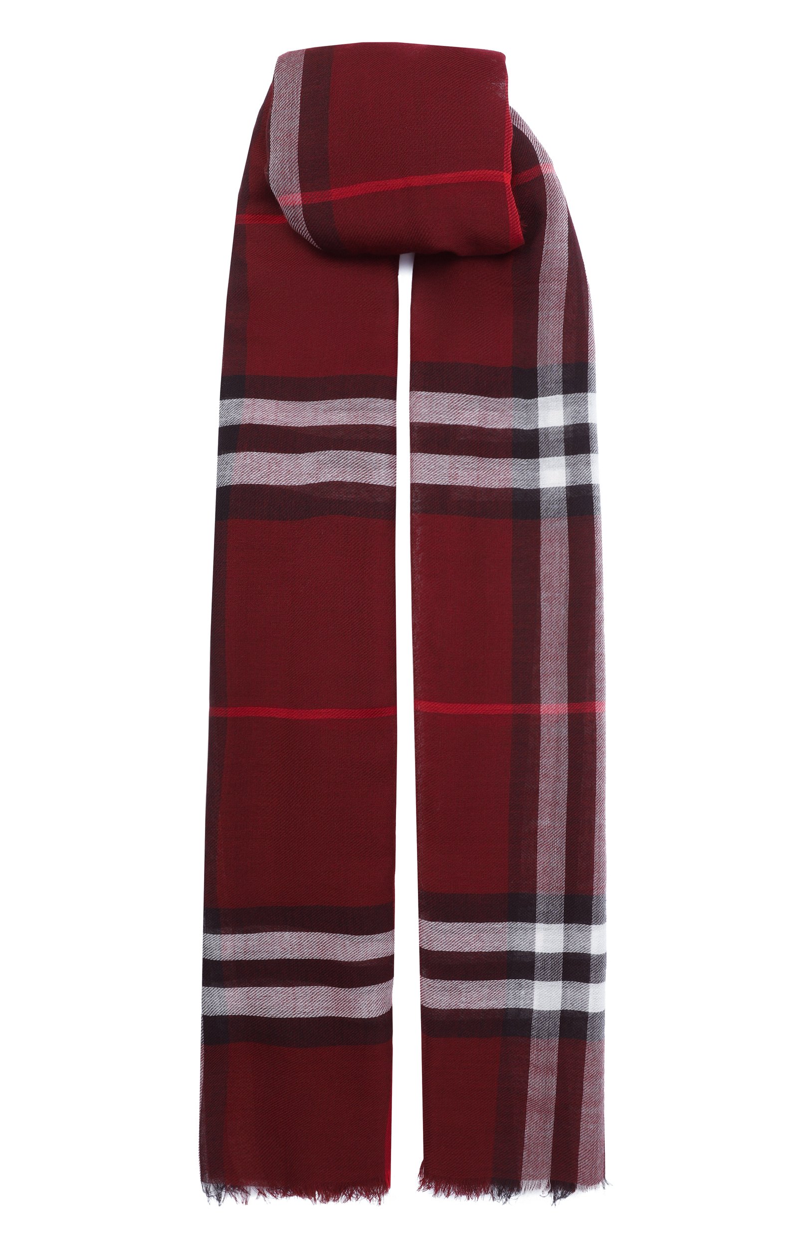 Шерстяной шарф BURBERRY бордового цвета по цене 64700 руб., арт. 8110471, фото 1 Шерстяной шарф BURBERRY, арт. 8110471, фото 1