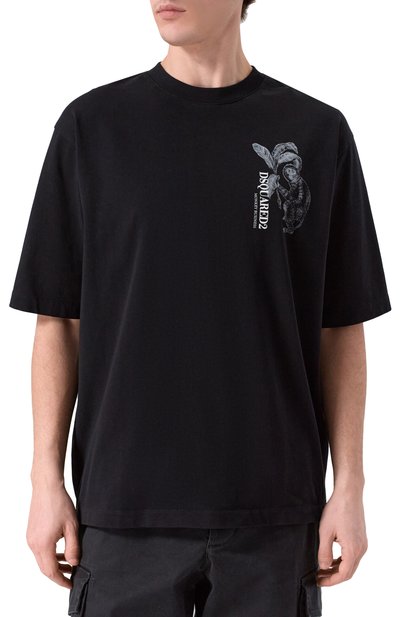 Хлопковая футболка DSQUARED2 черного цвета по цене 38700 руб., арт. S74GD1546/D20106, фото 3 Хлопковая футболка DSQUARED2, арт. S74GD1546/D20106, фото 3