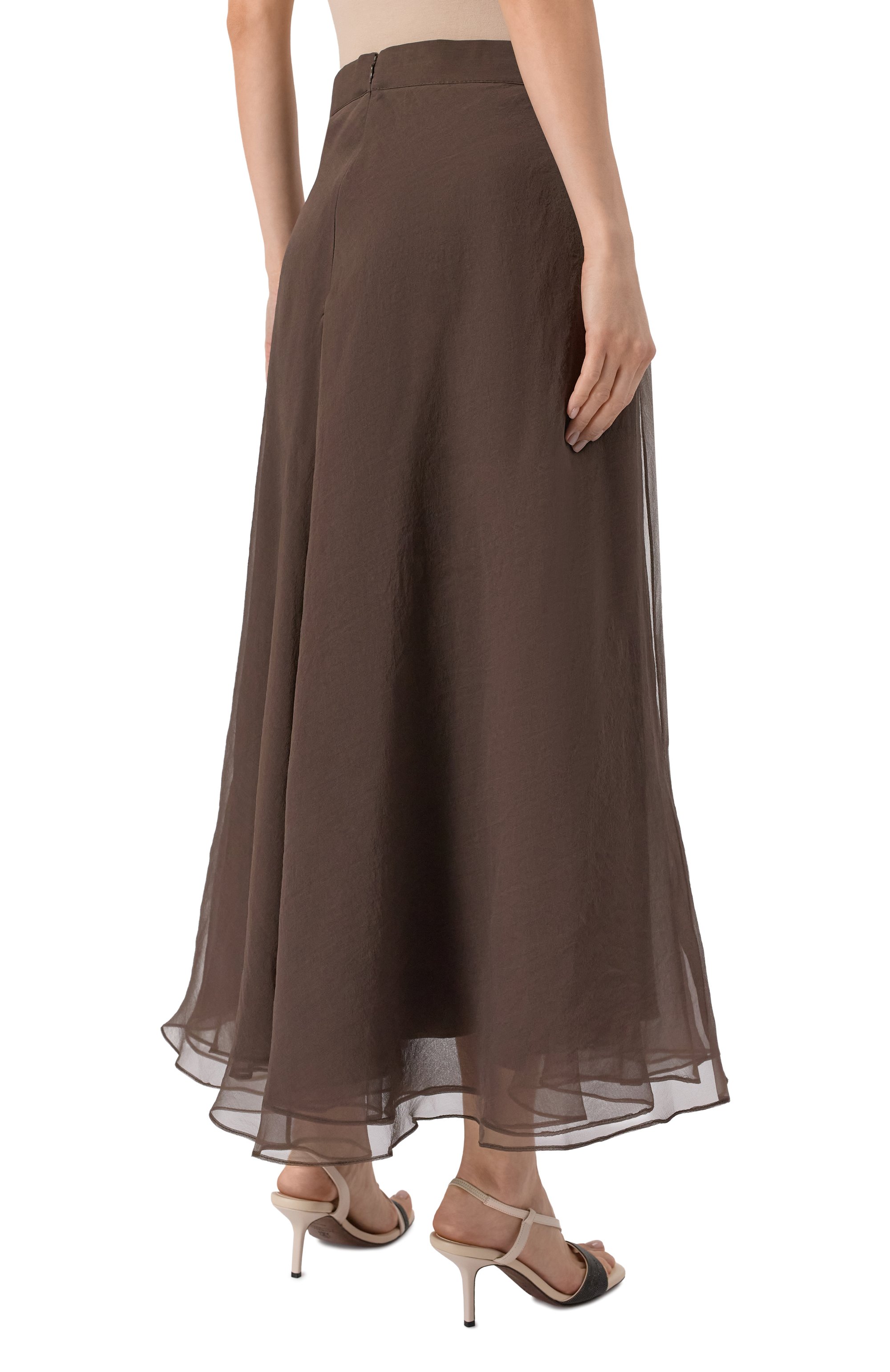 Шелковая юбка BRUNELLO CUCINELLI коричневого цвета по цене 262500 руб., арт. MP940G3875, фото 4 Шелковая юбка BRUNELLO CUCINELLI, арт. MP940G3875, фото 4