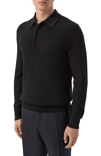 Поло из хлопка и шелка BRIONI черного цвета по цене 169500 руб., арт. UMR10L/PAK22, фото 3 Поло из хлопка и шелка BRIONI, арт. UMR10L/PAK22, фото 3