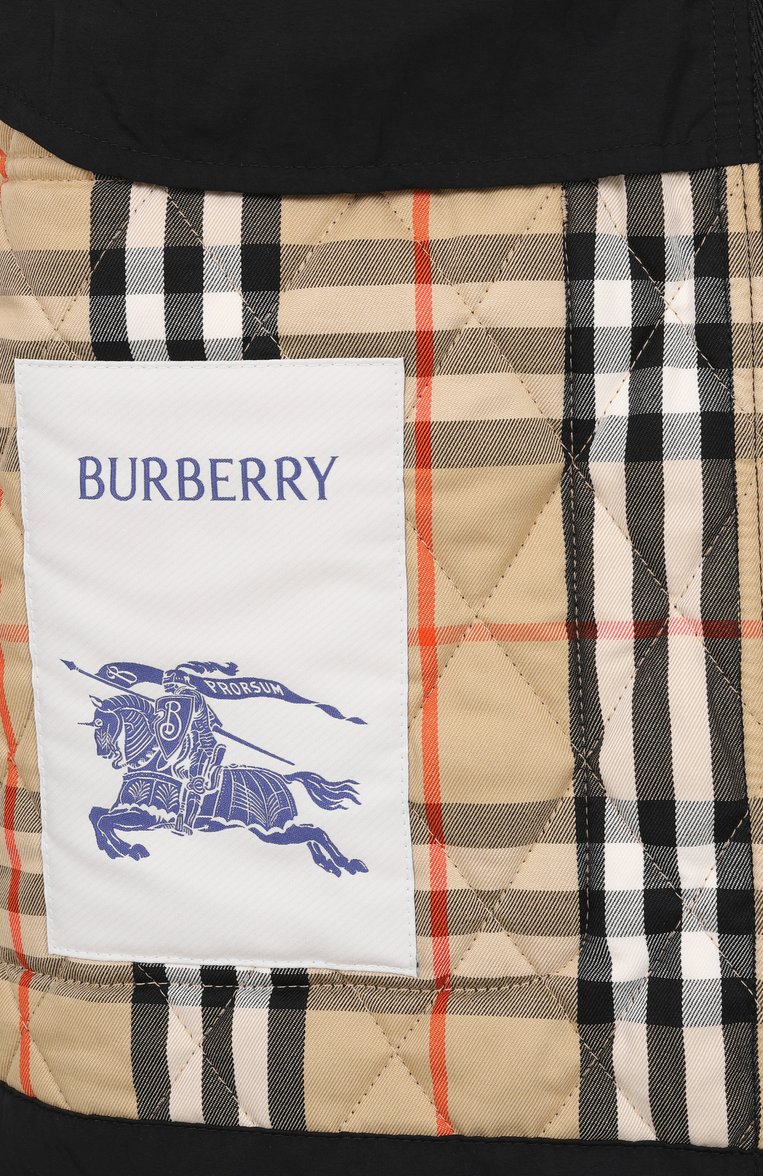 Женская куртка BURBERRY черного цвета, арт. 8096916 | Фото 7 (Длина (верхняя одежда): Короткие; Кросс-КТ: Легкие, Куртка; Материал внешний: Синтетический материал; Рукава: Длинные; Стили: Кэжуэл; Материал подклада: Хлопок)