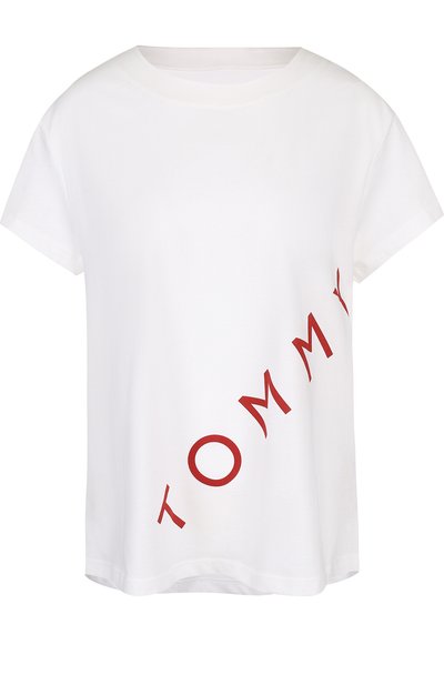 Женская хлопковая футболка свободного кроя с круглым вырезом TOMMY HILFIGER, арт. WW0WW21722