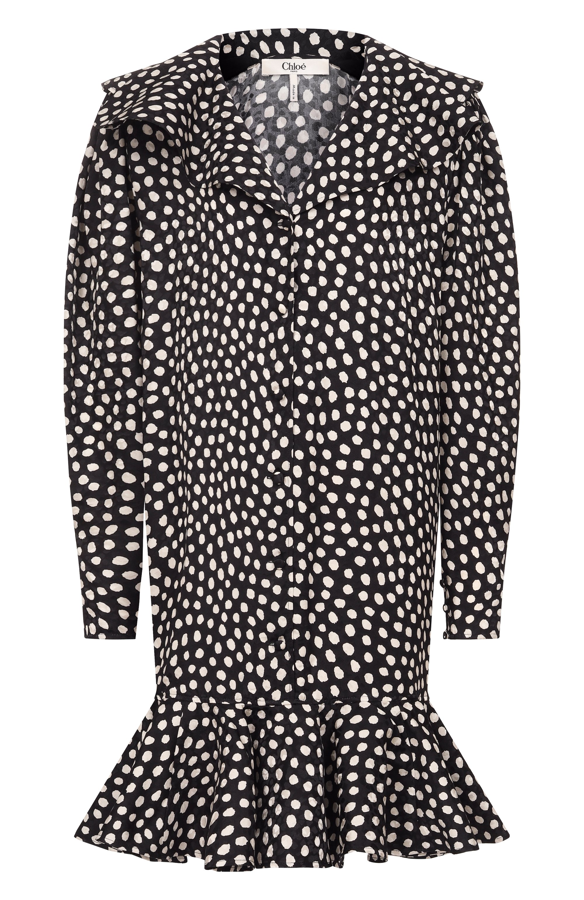 Шелковое платье CHLOÉ черно-белого цвета по цене 299500 руб., арт. CH26SR037300, фото 1 Шелковое платье CHLOÉ, арт. CH26SR037300, фото 1