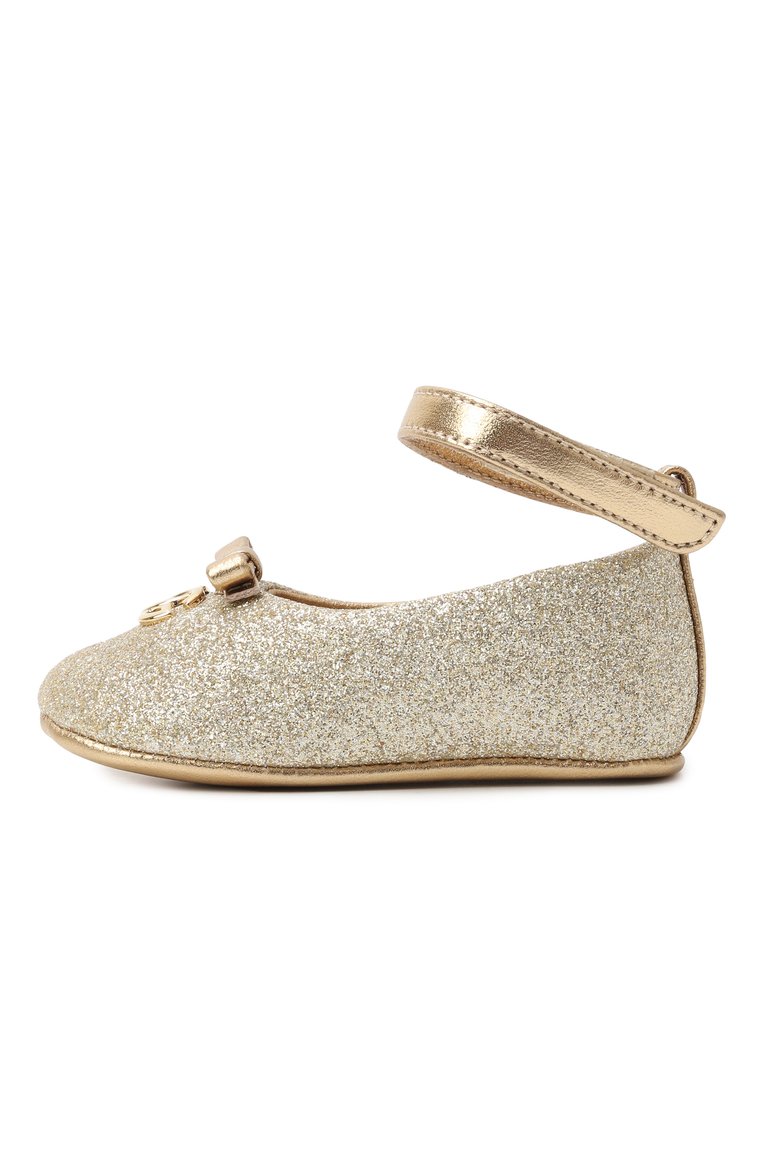 Детского пинетки DOLCE & GABBANA золотого цвета, арт. DK0065/AA745 | Фото 2 (Нос: Не проставлено; Материал внешний: Натуральная кожа; Материал внутренний: Натуральная кожа; Автоматизация состава: Проставлено)