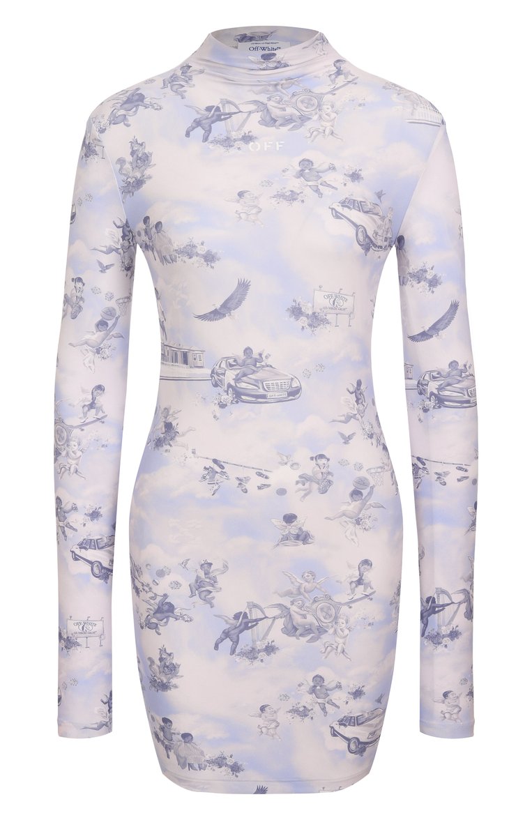 Женское платье OFF-WHITE голубого цвета, арт. 0WDB540S25JER002 | Фото 1 (Рукава: Длинные; Материал внешний: Синтетический материал; Женское Кросс-КТ: Платье-одежда; Случай: Повседневный; Автоматизация ТО: Проставлено; Стили: Кэжуэл; Автоматизация состава: Проставлено; Длина Ж (юбки, платья, шорты): Мини)