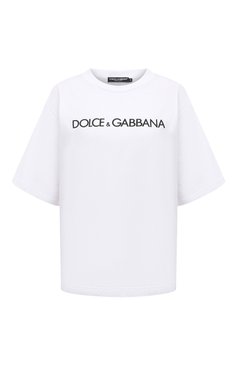 Женская хлопковая футболка DOLCE & GABBANA белого цвета, арт. F8U10T/G7H4P | Фото 1 (Рукава: Короткие; Длина (для топов): Стандартные; Принт: С принтом; Материал сплава: Проставлено; Материал внешний: Хлопок; Женское Кросс-КТ: Футболка-одежда; Драгоценные камни: Проставлено; Стили: Кэжуэл)