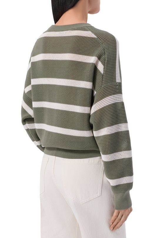 Хлопковый пуловер Brunello Cucinelli M19225700 Зелёный  M19225700 Фото 4