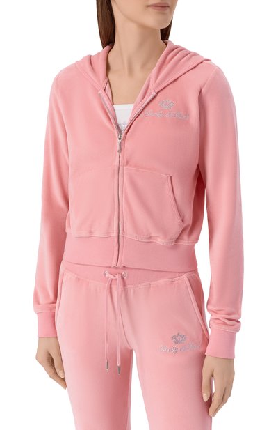 Хлопковая толстовка SPORTY AND RICH розового цвета по цене 38600 руб., арт. CA046716689PI07/JUICY SCRIPT VEL0UR ZIP H00DIE, фото 3 Хлопковая толстовка SPORTY AND RICH, арт. CA046716689PI07/JUICY SCRIPT VEL0UR ZIP H00DIE, фото 3