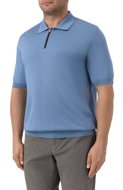 Поло с отделкой из кожи аллигатора ZILLI голубого цвета по цене 194000 руб., арт. KZP002M0143VRIS00/62-64, фото 3 Поло с отделкой из кожи аллигатора ZILLI, арт. KZP002M0143VRIS00/62-64, фото 3