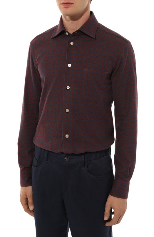 Хлопковая рубашка Kiton UMCNERH0906508 Бордовый  UMCNERH0906508 Фото 3